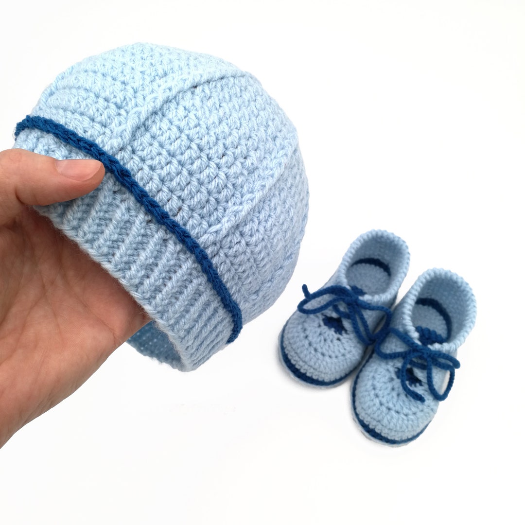 Blue Hat and Booties for 3-9 Month Old Boy. Newborn Baby Boy Gift Set ...