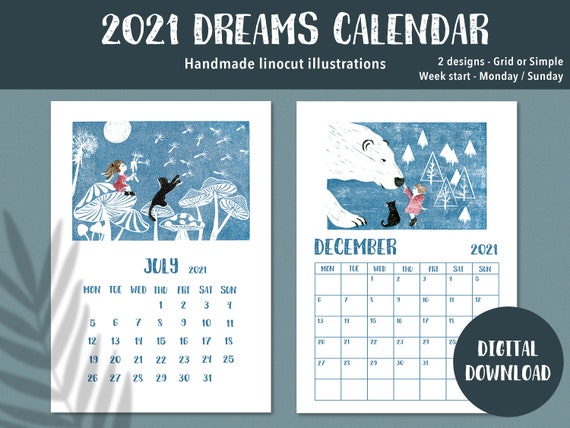 2021 Printable Monthly Calendar PDF Digital Download 2 | Etsy