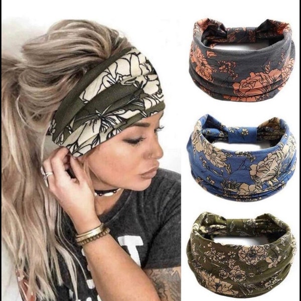 3 Pieces Yoga Hair Bands,Boho Wide Headbands,Scarfs Knotted Turban