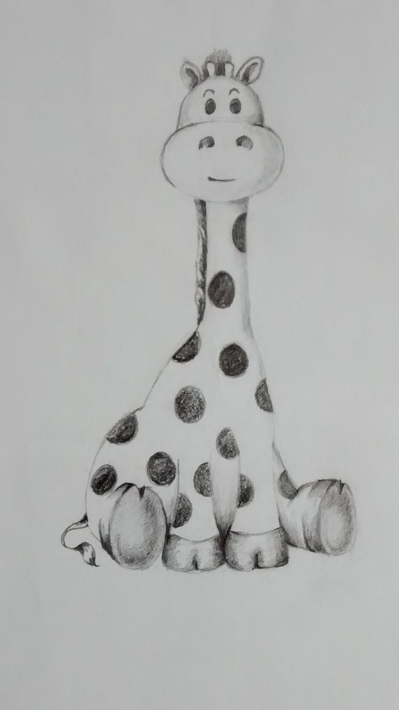 Nursery Artcute Baby Giraffe Printchildrens Artchristening Giftkeepsakeillustrationdrawing Pencilboysgirlschilds Room Childs Gift