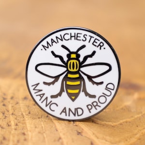 Manc and Proud Manchester Worker Bee Enamel Pin Badge - Nickel-Free Metal Brooch - Made in UK - Mancunian