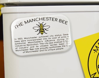 Manchester Bee History Magnet - Made in UK - Mancunian Gift Fridge Magnet