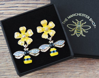 Flower Bee Earrings - Manchester Bee Jewellery - Lovely Gift for Wife/ Girlfriend/ Mum