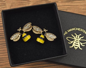 Gold Manchester Worker Bee Studs - Manchester Bee Jewellery - Lovely Gift for Wife/ Girlfriend/ Mum