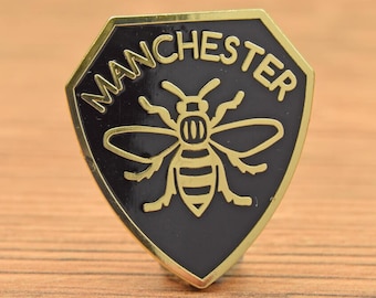 Manchester Bee Shield Enamel Pin | Nickel-Free Metal Brooch | Created by The Manchester Shop