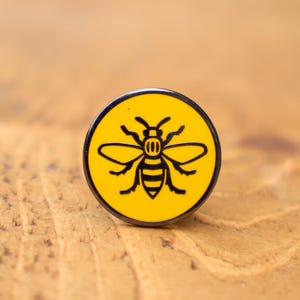 Yellow Circle Manchester Bee Enamel Pin • Minimalist Worker Bee Badge • Mancunian Gift • Save the Bees • Northern Style Accessory