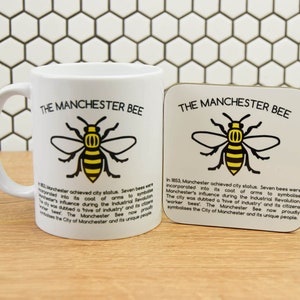 History of the Manchester Worker Bee Mug Produced in UK Manc and Proud Mancunian Save the Bees Mug & Coaster Set