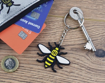 Manchester Worker Bee Keyring made of Silicon Rubber - Yellow Bee Logo Mancunian Gift Save The Bees