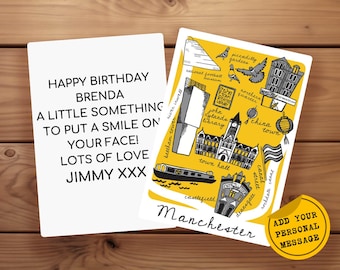 Manchester Landmarks Postcard - Can be personalised with your own gift message