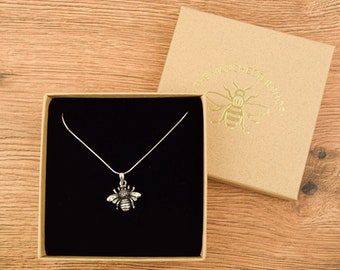 Large Bumble Bee Sterling Silver Necklace - Manchester Bee Jewellery - Lovely Gift for Wife/ Girlfriend/ Mum