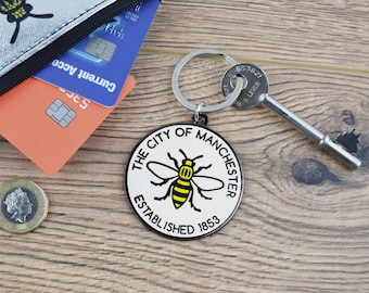 City of Manchester Est. 1853 Metal Keyring - Manchester Worker Bee Mancunian Gift Save the Bees