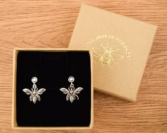 Dangle Bee Sterling Silver Studs - Manchester Bee Jewellery - Lovely Gift for Wife/ Girlfriend/ Mum