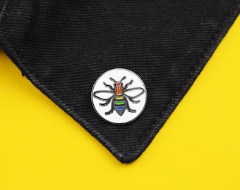 Rainbow Manchester Worker Bee 2cm Enamel Pin Badge - Nickel-Free Metal Brooch - Made in UK - LGBTQ Pride