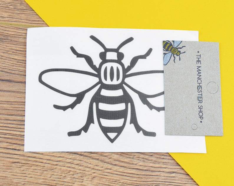Manchester Bee Decal Sticker Worker Bee Mancunian Gift Car Bumper Laptops Yellow/Black/White/Red/Blue/Holographic Colours BLACK