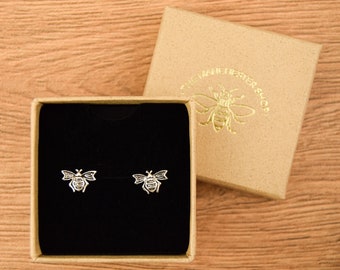 Bee Triangle Wings Sterling Silver Studs - Manchester Bee Jewellery - Lovely Gift for Wife/ Girlfriend/ Mum