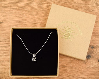 Round Bee Sterling Silver Necklace - Manchester Bee Jewellery - Lovely Gift for Wife/ Girlfriend/ Mum