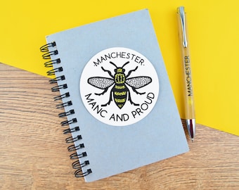 Manc and Proud Mosaic Bee Sticker - Manchester Worker Bee Mancunian Gift Car Bumper Sticker Save the Bees