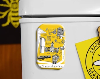 Manchester Landmarks Magnet • Iconic City Fridge Magnet • Northern Souvenir Gift • Mancunian Pride Decor • Bee Lover Gift