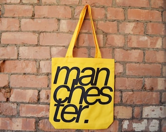 Manchester Premium Tote Bag • Yellow and Black Design • Stylish Cotton Shopper • Mancunian Pride Gift • Northern Iconic City Tote