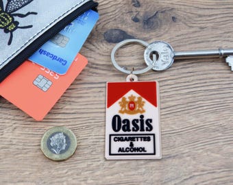 Cigarettes & Alcohol Rubber Keyring • Indie 90s Inspired Accessory • Retro Northern Gift • Mancunian Keychain • Fun Present for Music Lovers