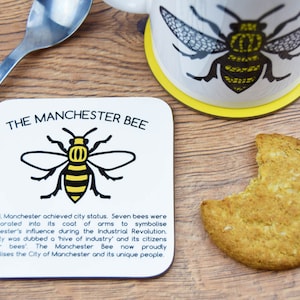 History of the Manchester Worker Bee Coaster - Produced in UK - Manc and Proud Mancunian Save the Bees