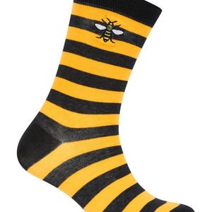 Black and Yellow Socks With Bee - Cotton, adult size - Yellow Bee Logo Mancunian Gift Save the Bees