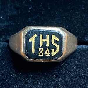 Antique 100 Year Old 10K Yellow Gold Onyx THS Class Ring~Size 7 3/4