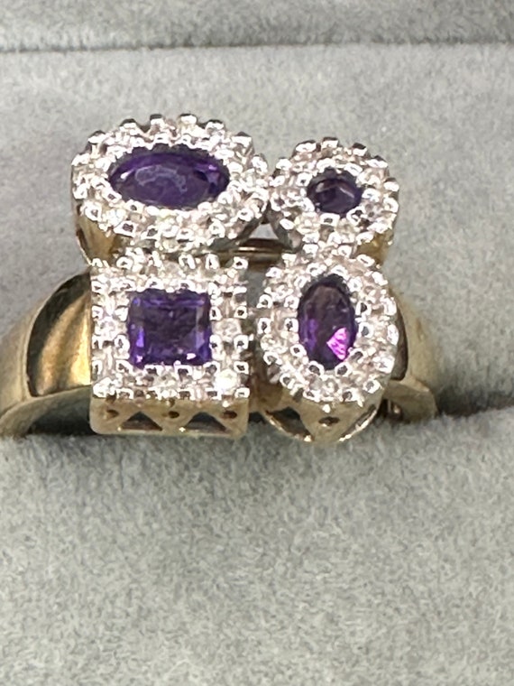 Unique Amethyst and Diamond Statement Ring~Size 8… - image 3