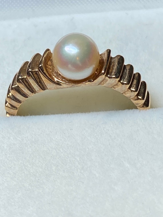 Unique 10K Yellow Gold Pearl Ring~Size 7 1/2 - image 5