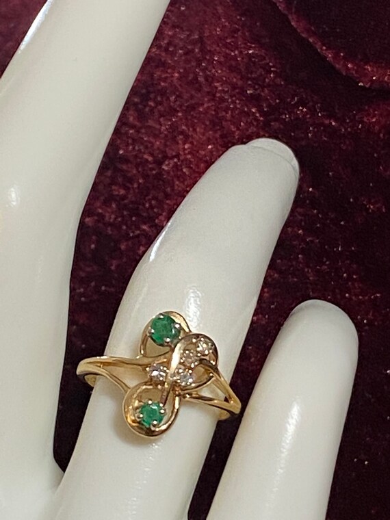 14KP (Plumb) Yellow Gold Emerald and Diamond Ring… - image 2