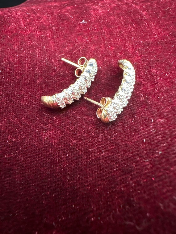10K Yellow Gold Diamond J Hoop Diamond Earrings - image 6