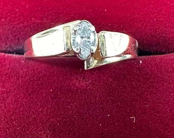 10K Yellow Gold Marquise Cut Diamond Solitaire Ring in Offset Setting~Size 5 1/2