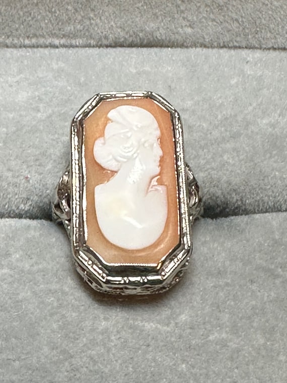 Antique 14K White Gold Cameo Ring~Size 5 - image 1