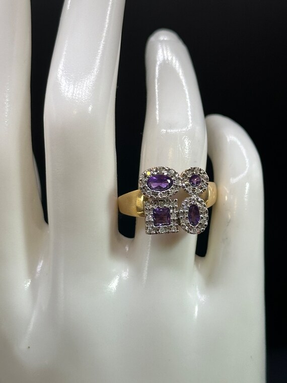 Unique Amethyst and Diamond Statement Ring~Size 8… - image 6
