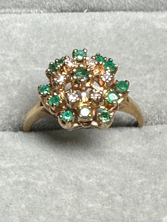 Vintage 10KP (Plumb) Yellow Gold Emerald and Diam… - image 1