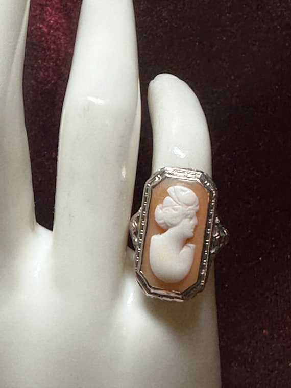 Antique 14K White Gold Cameo Ring~Size 5 - image 9