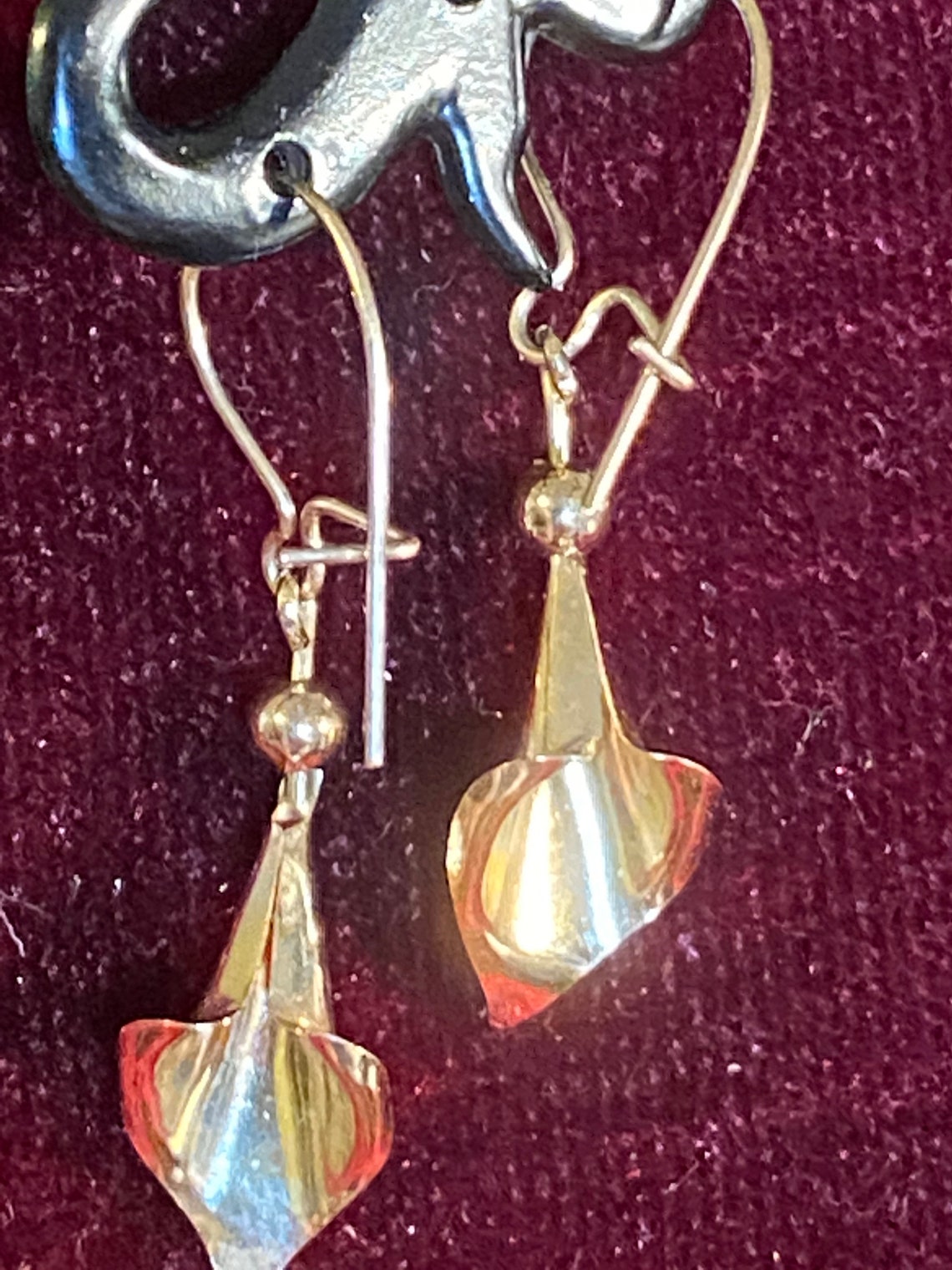 10K Yellow Gold Lily Kidney Hook Wire Earrings Etsy