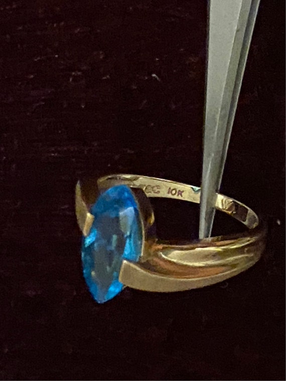 10K Yellow Gold Marquise Cut Swiss Blue Topaz Sol… - image 2