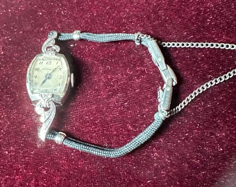 Vintage Wittnauer 14K White Gold Watch~Engraved~Works~Rope Band