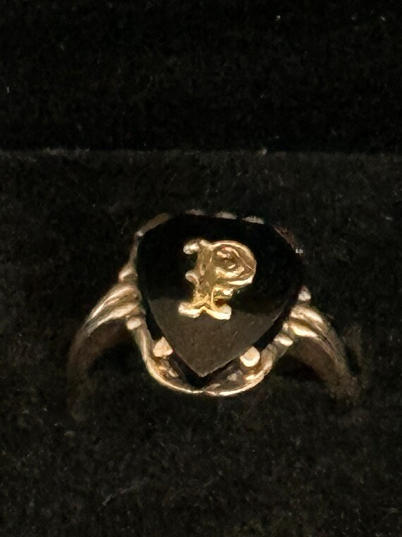 10K Yellow Gold Black Onyx “P” Signet Ring~Unique… - image 9
