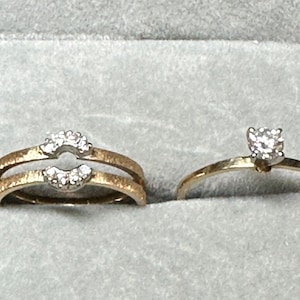 Vintage 14K Yellow Gold Diamond Engagement Ring and Guard/Wrap~Size 6~1/3 TCW