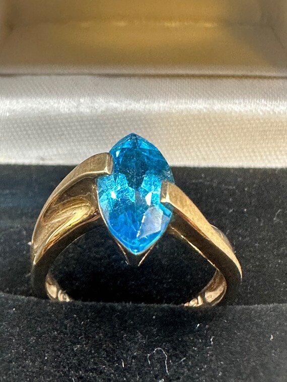 10K Yellow Gold Marquise Cut Swiss Blue Topaz Sol… - image 10