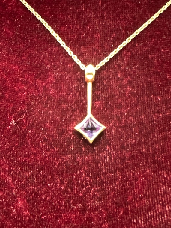 10K Yellow Gold Elongated Amethyst  Pendant with 18” 10K Chain~Unique