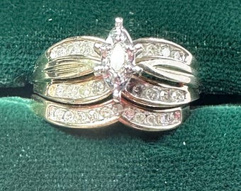 Vintage 10K Yellow Gold Diamond Wedding Ring Set~Size 6 3/4