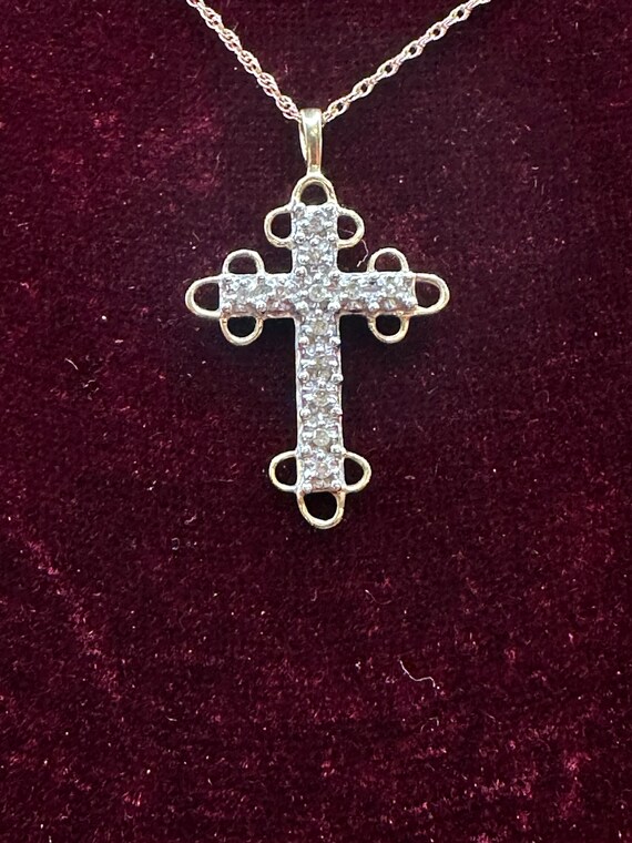 14K Yellow and White Gold Diamond Cross and 18” 1… - image 7