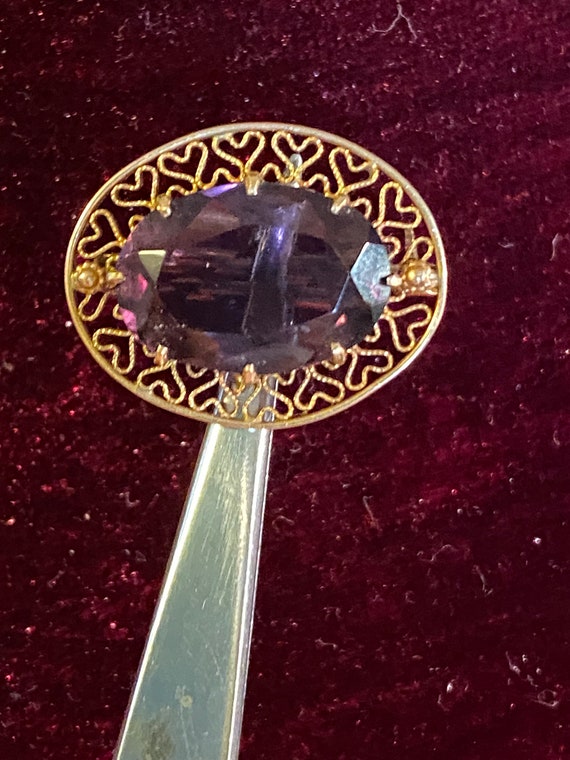 10K Vintage Yellow Gold Amethyst Pin - image 2