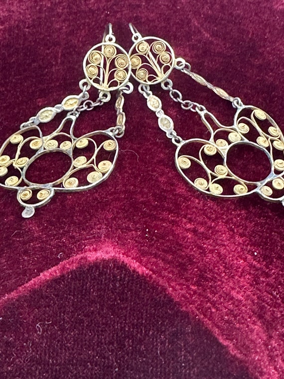 Large Vintage 10K Yellow Gold Dangle Earrings~Uni… - image 6