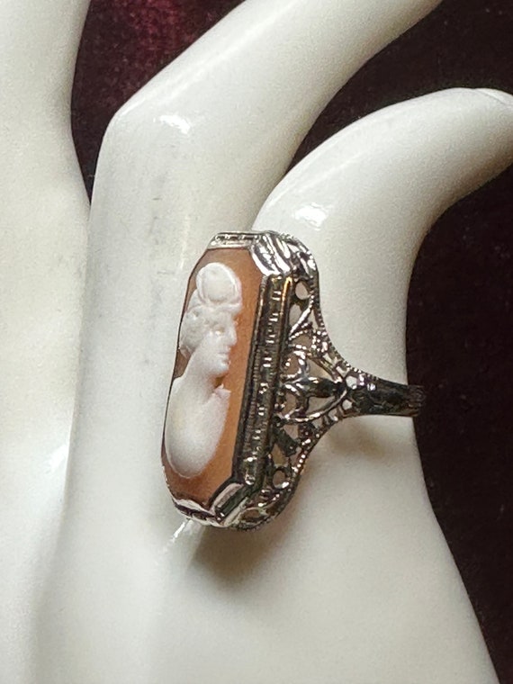 Antique 14K White Gold Cameo Ring~Size 5 - image 7