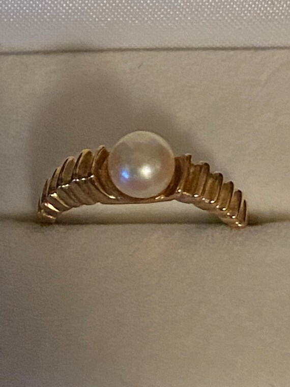 Unique 10K Yellow Gold Pearl Ring~Size 7 1/2 - image 9