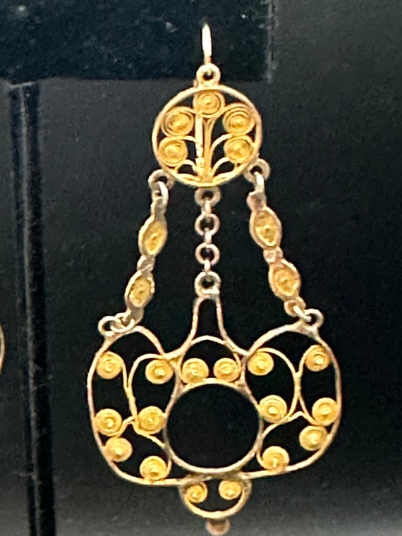 Large Vintage 10K Yellow Gold Dangle Earrings~Uni… - image 10